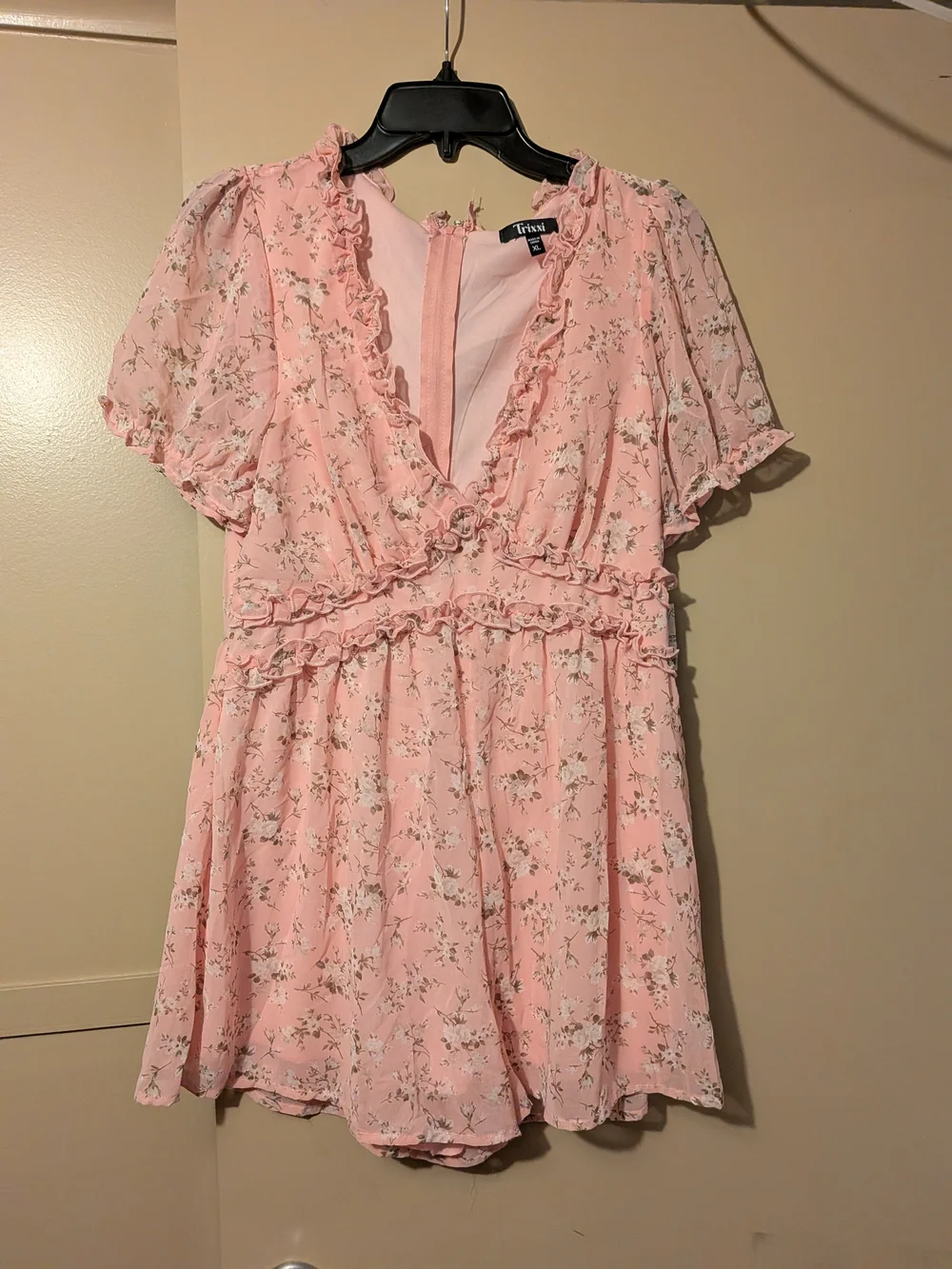 Trixxi Floral Ruffle V-Neck Pink Romper